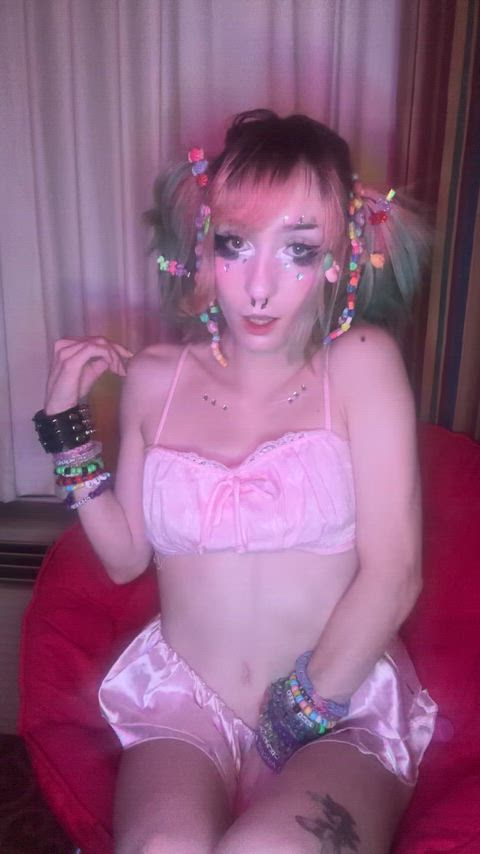 Cute petite teen loves slapping pussy for old men.