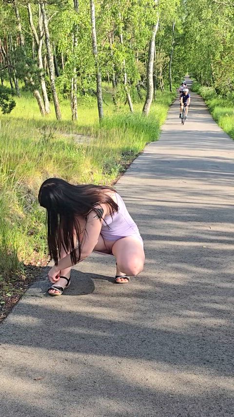 Upskirt on a bicycle track