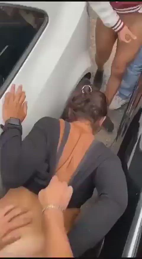 Whore getting fucked in a parking garage