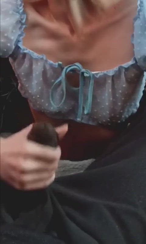 White girl strokes Big black cock