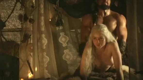 The only way to make this legendary scene with Emilia Clarke even better is to take away the music. Those clapping sounds never fail to make me rock hard. I would do anything to be Drogo in this scene...