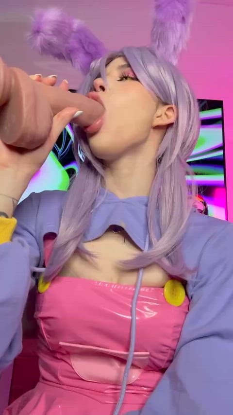 Blowjob Bunny Cosplay Deepthroat Dildo NSFW OnlyFans Purple hair Solo Tease Porn GIF by mystpetal