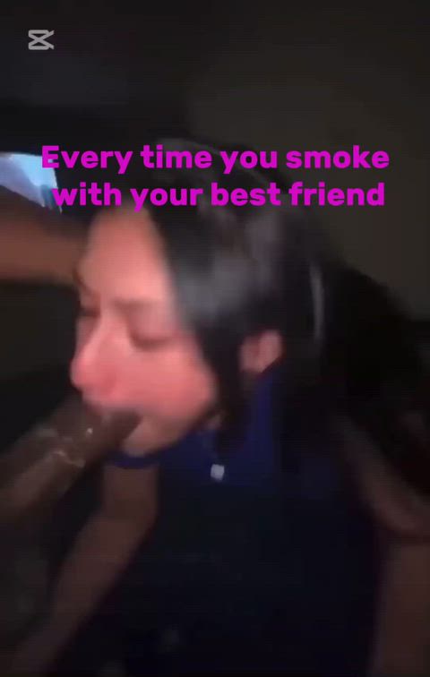 Smoking with your bud always ends with you sucking his big cock