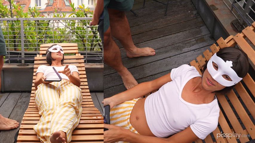 My first time being used as a urinal by TWO GUYS for a whole day!