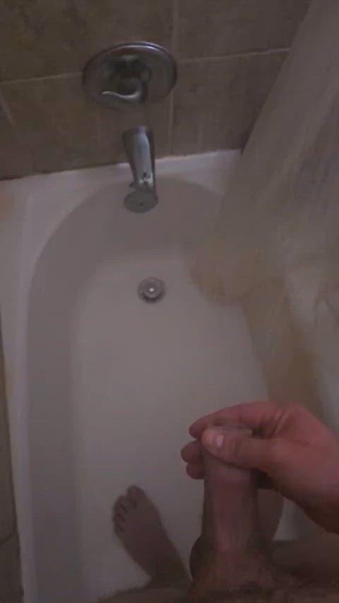 Stroking my half chub in the shower