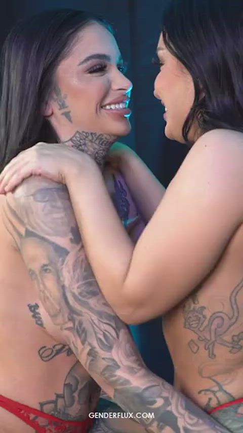 Babe Big Tits French Kissing GenderFluid Kissing Lesbian Pornstar Tattoo Tattooed Porn GIF by adultprime