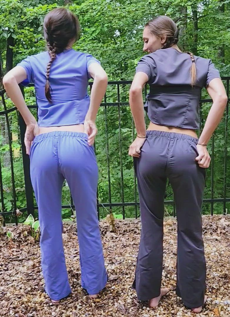 Showing you what we've been wearing under these scrubs all day:)