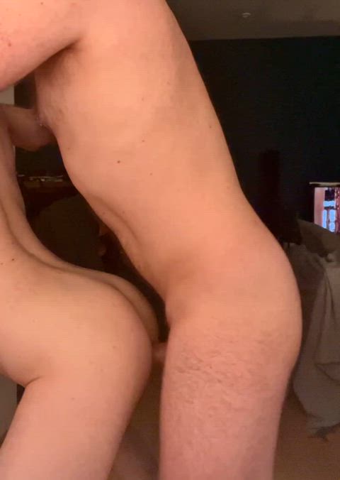 My boy 29 arches his back and takes it deep from his daddy 38.
