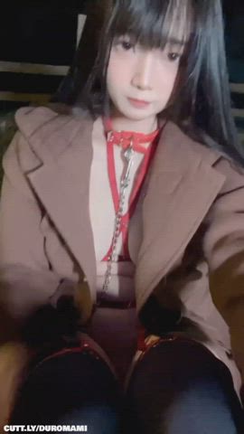 Asian Cute Exhibitionist Masturbating Pretty Public Pussy Small Tits Porn GIF by duromami