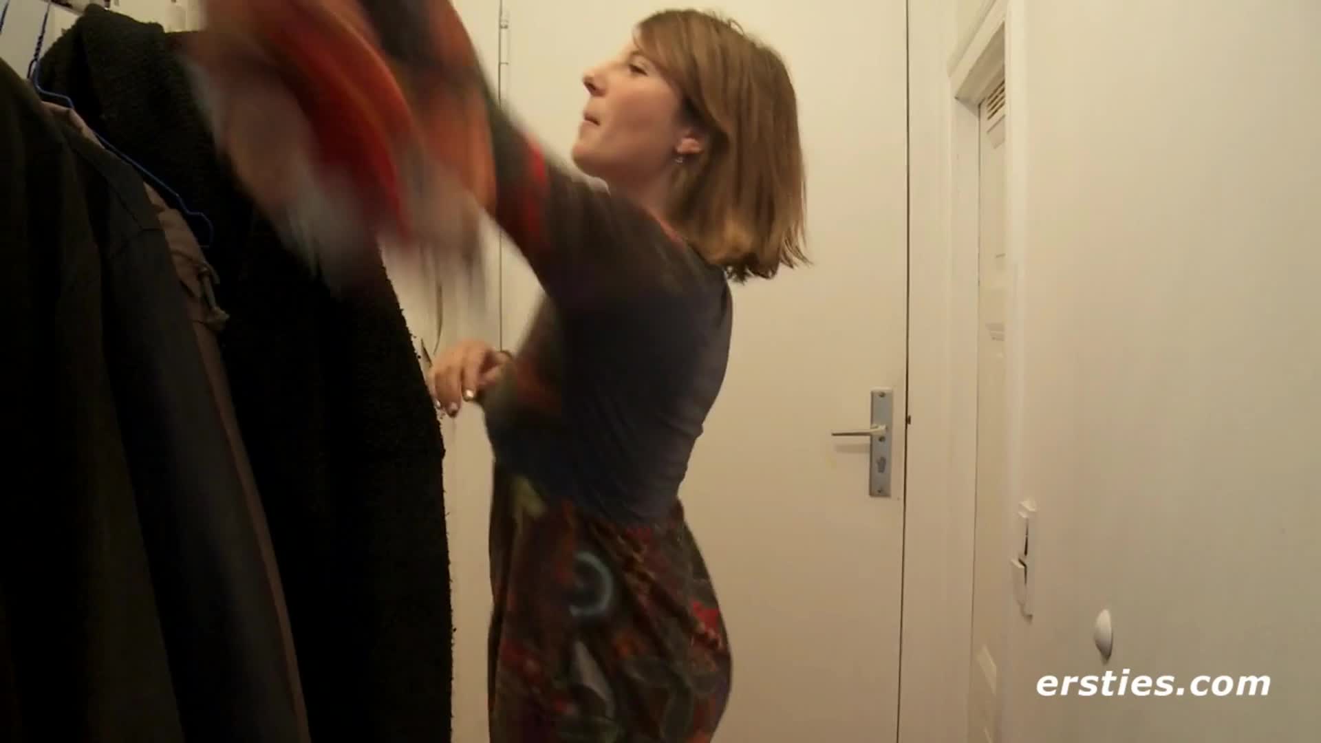 Lucy takes it off and drops.