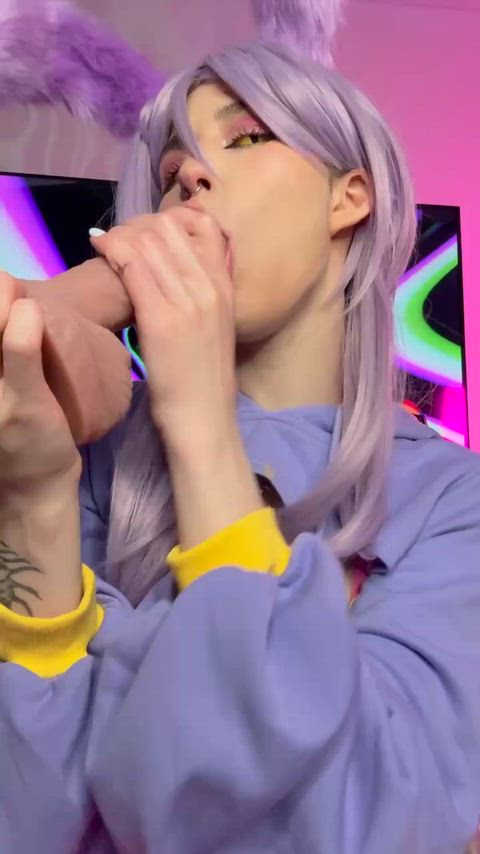 Blowjob Bunny Cosplay Dildo NSFW OnlyFans Purple Bitch Purple hair Solo Tease Porn GIF by mystpetal