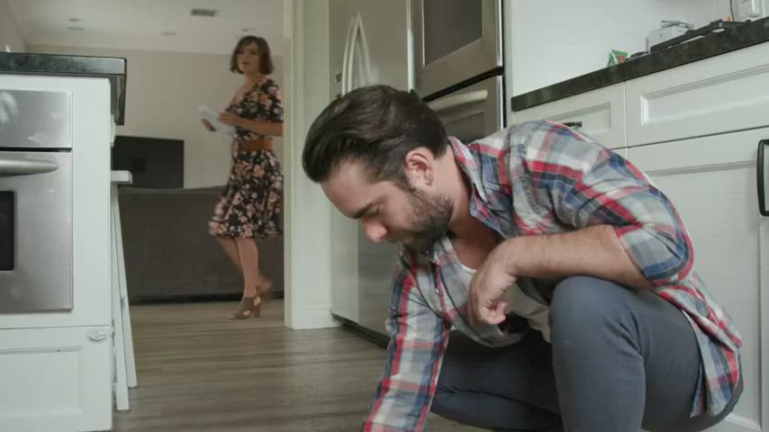 Squirter Mom Hop Onto The Kitchen Counter & Spread Her Dripping Wet Pussy for Son
