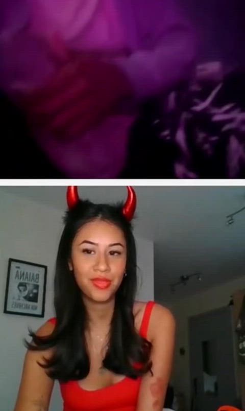 Smiling after seeing a 9 inch cock