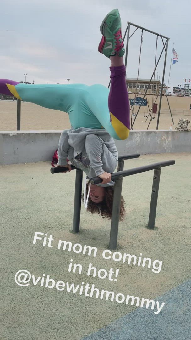 Fit mom showing off at the beach gym! [f] milf