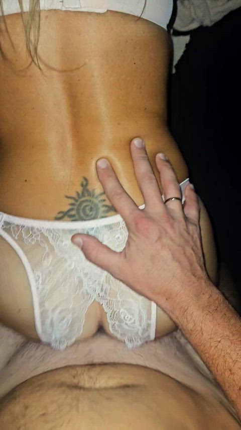 Fucked in and cum on my pink lace crotchless panties