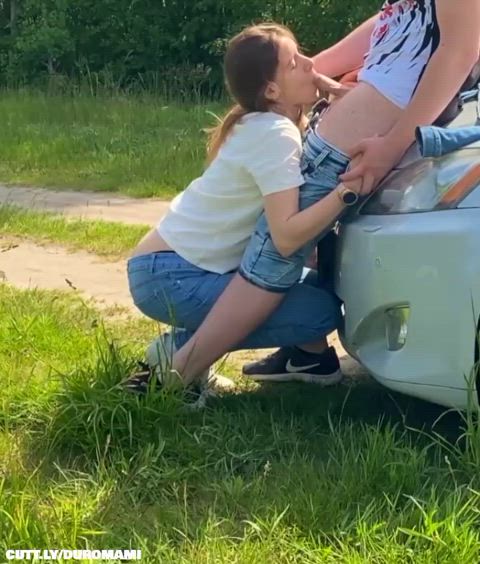 Amateur Blowjob Car Outdoor Public Real Couple Sex Porn GIF by duromami