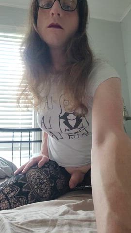 Love feeling my uncut cock in fishnets :)