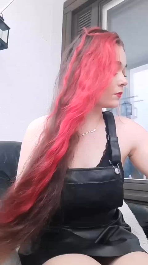 Smoking in a leather dress. Red lipstick. Minute long clip🖤