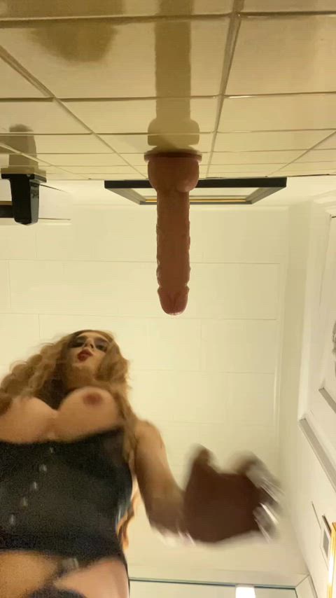Sissy takes a 9” dildo