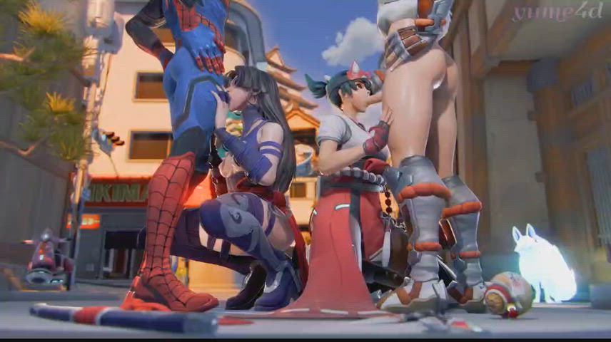 Spiderman and Psylocke X Kiriko and Genji. [Overwatch X Marvel Rivals] (yume4d)