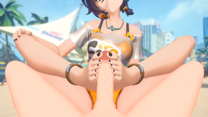 Belle makes her brother Wise cum with her feet again on the beach [Zenless Zone Zero] (@Saucifer3D)