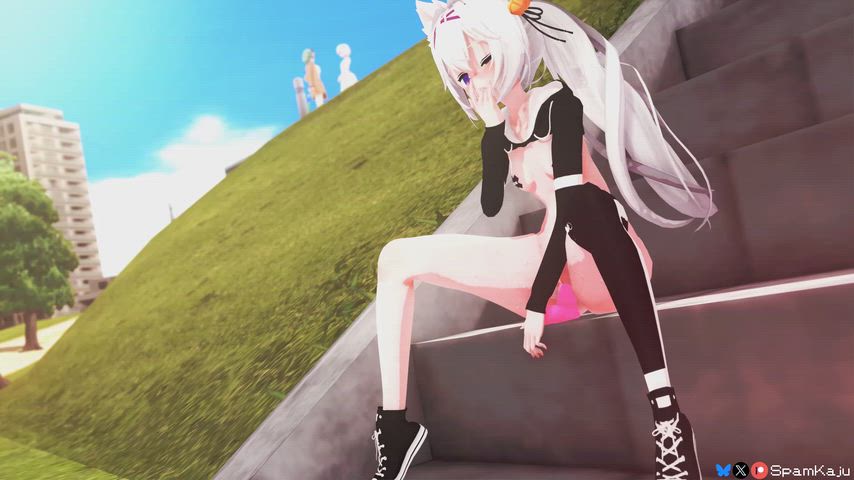 Filian masturbating in public, risking getting caught by her friends (SpamKaju)