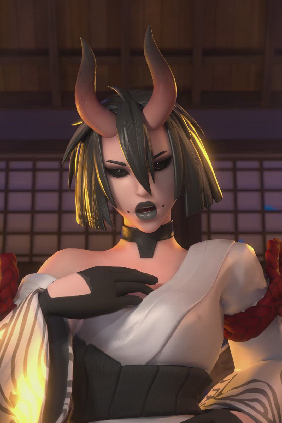 Japanese Demon pleasures huge cock