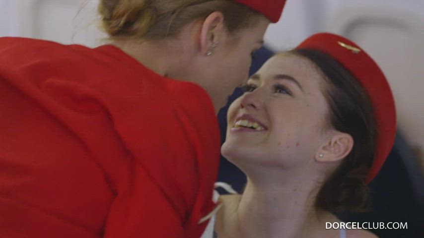 Airplane Alexis Crystal Blowjob Clothed Misha Cross Stewardess Stockings Swapping Porn GIF by mephisto31