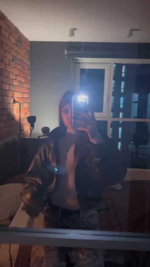 my pokies popping through this jacket lol