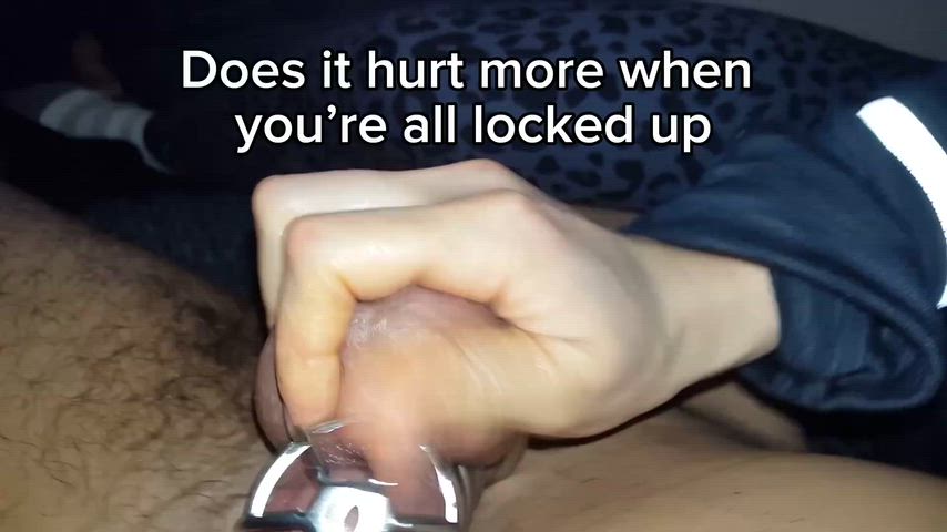 Teasing Subby’s caged cock thumbnail