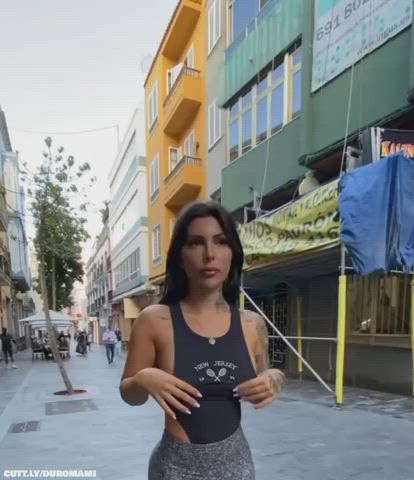 Amateur Boobs Brunette Exhibitionist Flashing Public Tits Voyeur Porn GIF by duromami