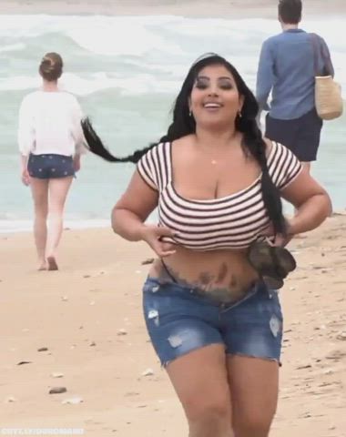 BBW Beach Big Tits Boobs Chubby Flashing Public Porn GIF by duromami