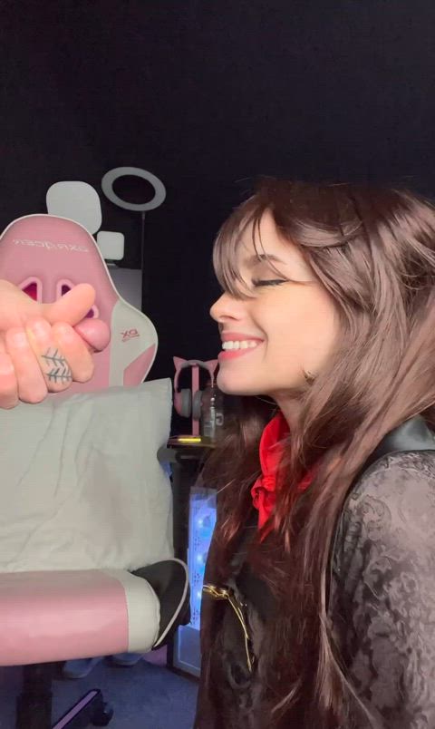 She gets her face and outfit covered