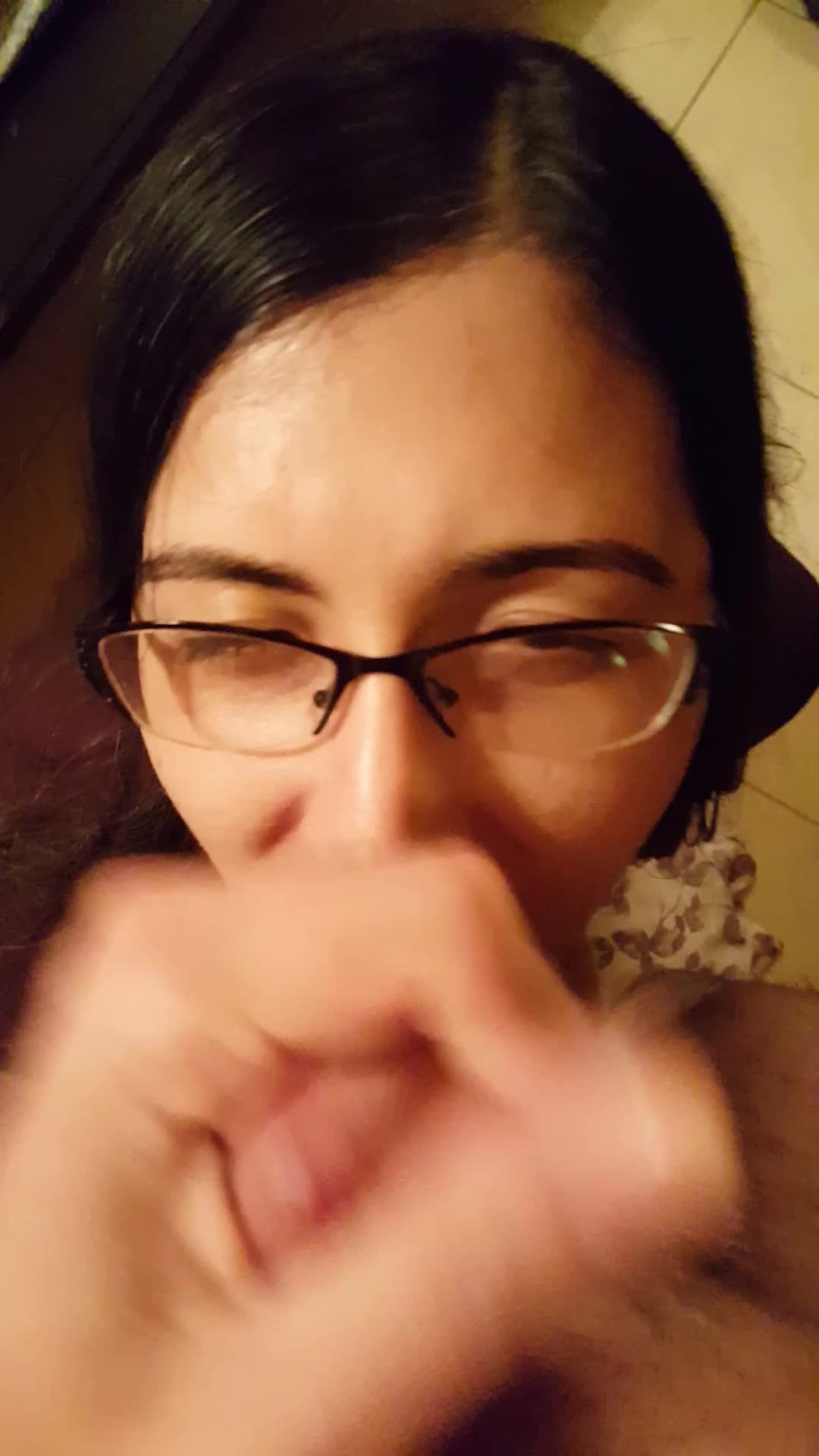 Getting my face, hair and glasses completely plastered with cum!