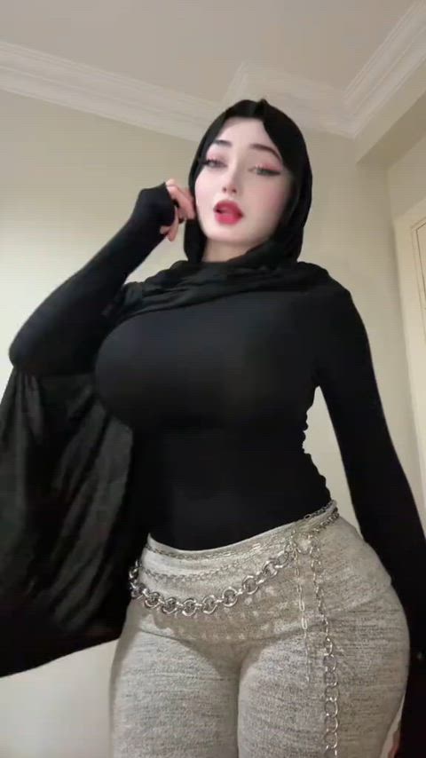 Huge tits hijabi tries to dress modestly