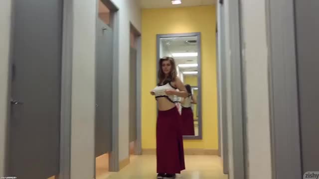 Natalie Austin Flashing in Changing Room Hallway