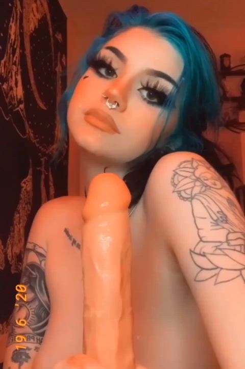 Alt Blowjob Choker Dildo Emo Eye Contact Pale Pierced Piercing Tattoo Porn GIF by populardick