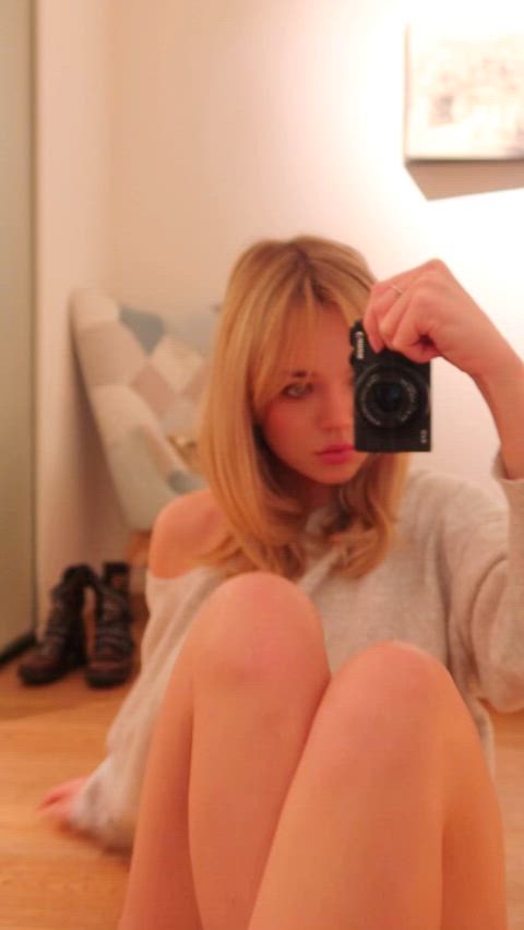 I'm super turned on, showing off my ass in pink striped panties