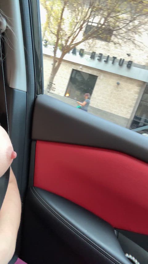 Riding with my tits out is way more fun when I press them against the window so people can actually see them….