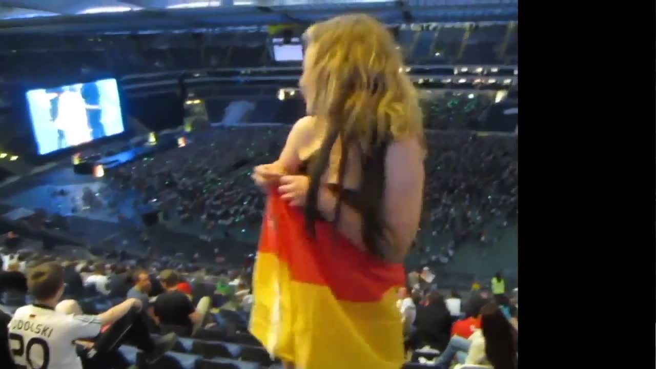 German Exhibitionist In Football Stadium!