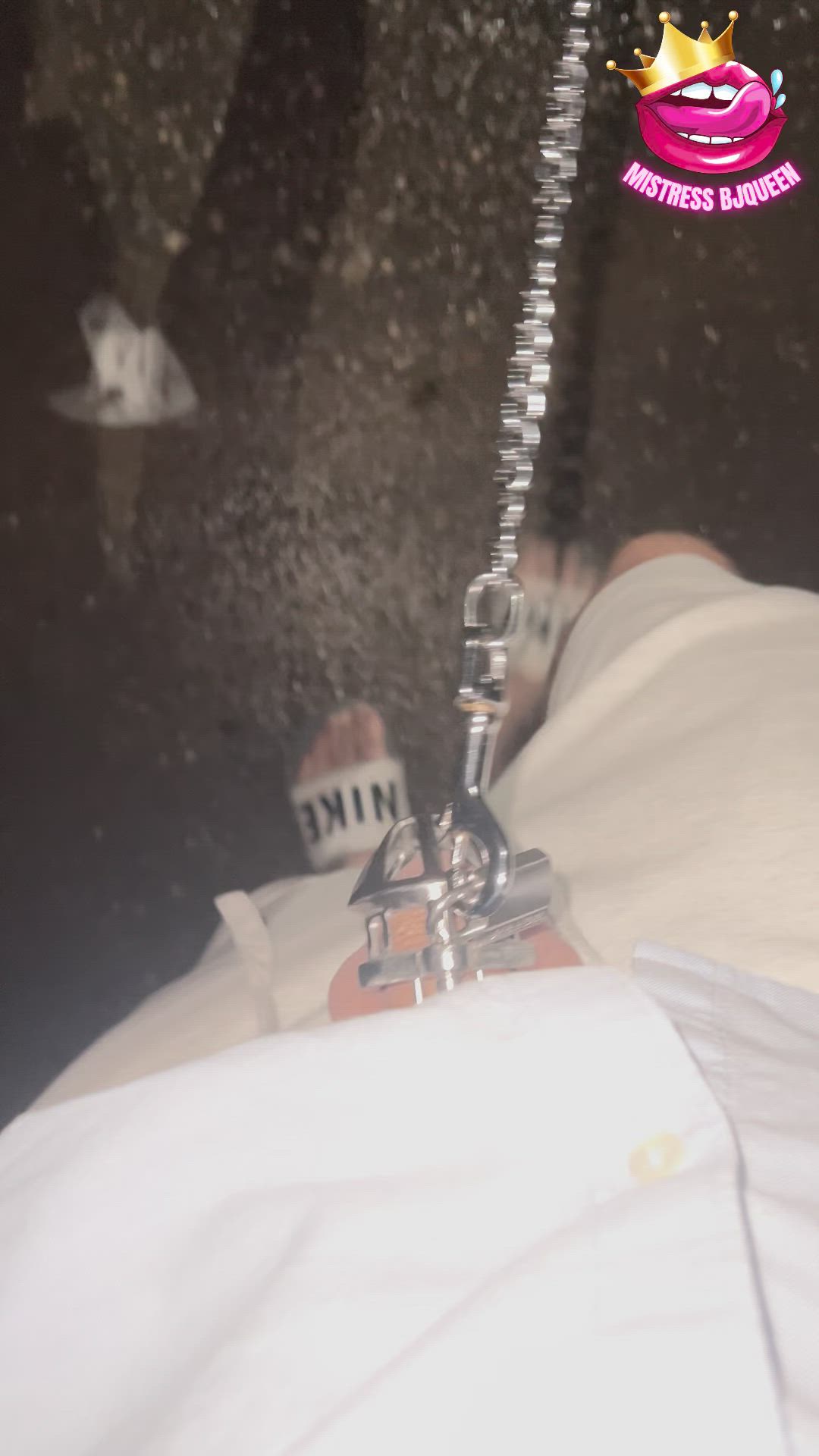 Late night stroll with my locked chastity subs cock exposed and on a leash