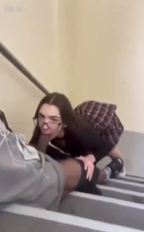 High School staircase. Skipping class to suck BBC 😋