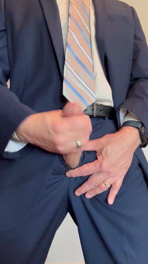 Suited up, ready to cum