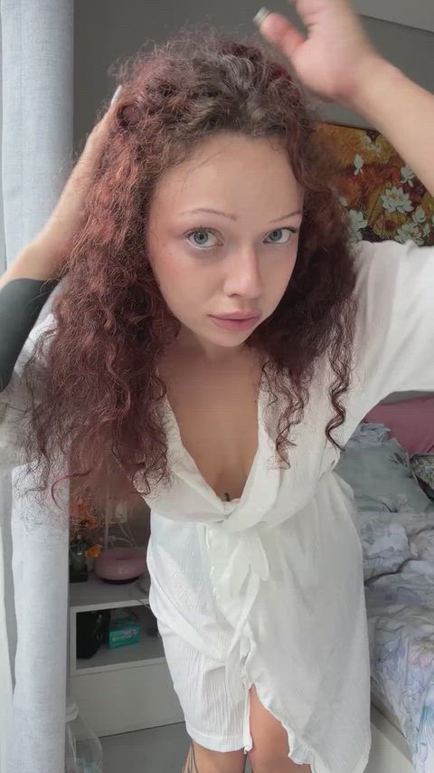 White robe gaping as she leans back with arms up 💦 thumbnail