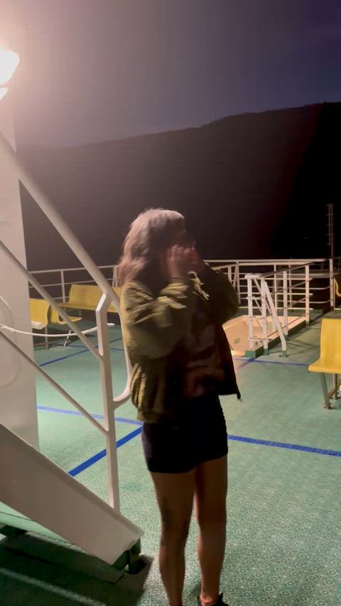 Risky flash on the ferry [gif]