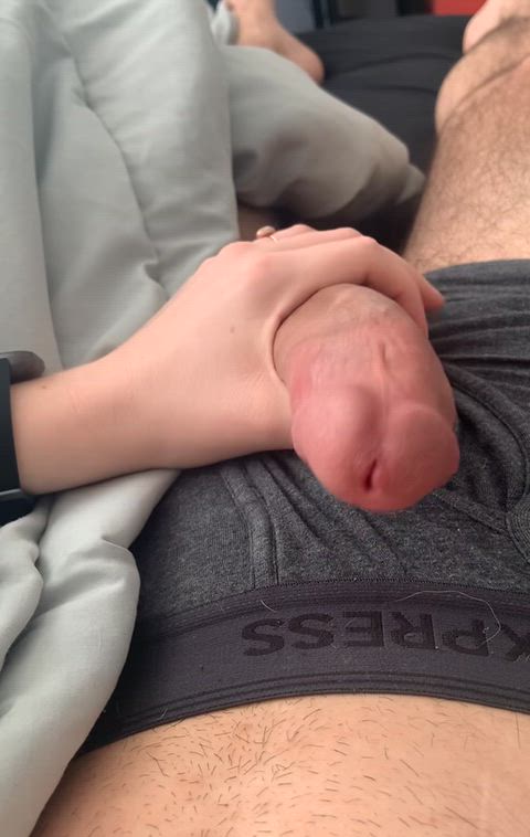 pov my soft hand wrapped around your throbbing cock until you can’t hold back