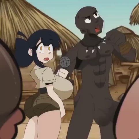 BBW female reporter meets BBC VILLAGE