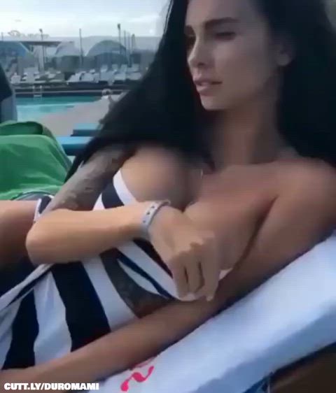 Amateur Big Tits Boobs Brunette Cleavage Pool Public Real Couple Tits Porn GIF by duromami