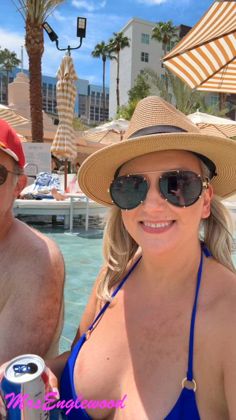 At the Flamingo pool in Las Vegas with my husband