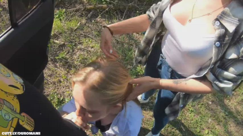 Blowjob Cum Cumshot Deepthroat FFM Facial Outdoor Public Threesome Porn GIF by duromami